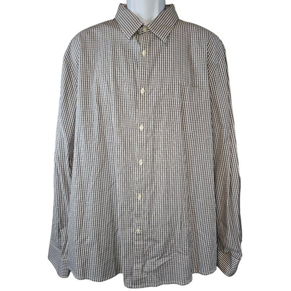 Perry Ellis 2XL Gray and White Plaid Button Front Dress Shirt Cotton - Picture 1 of 3